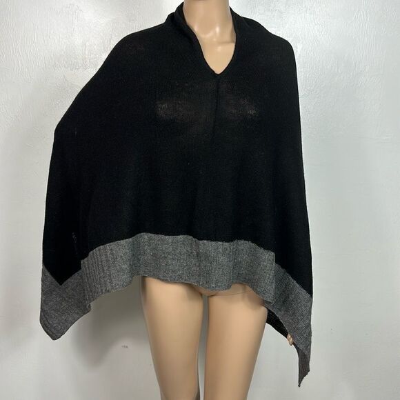 Celeste Wool Cashmere Blend Colorblock Poncho Shawl Cape One Size - Picture 1 of 4